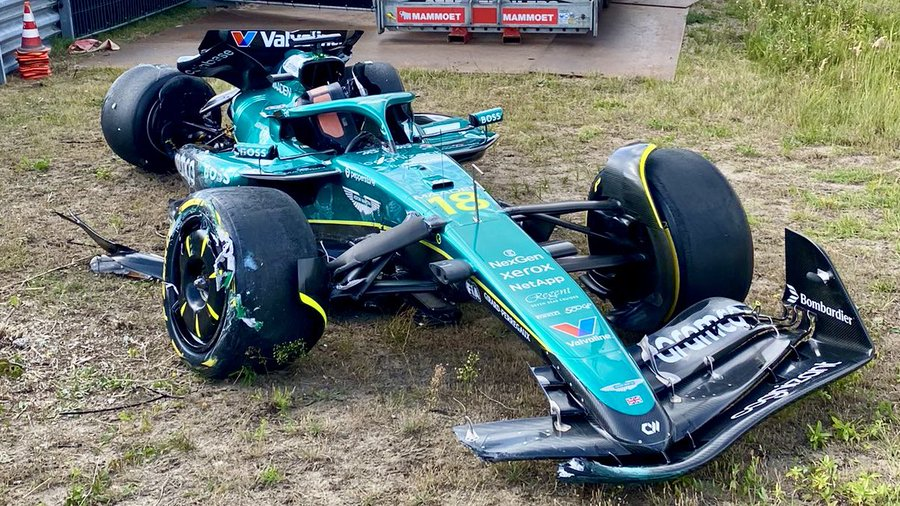 Aston Martin F1 of Lance Stroll crash during FP2 at Zandvoort